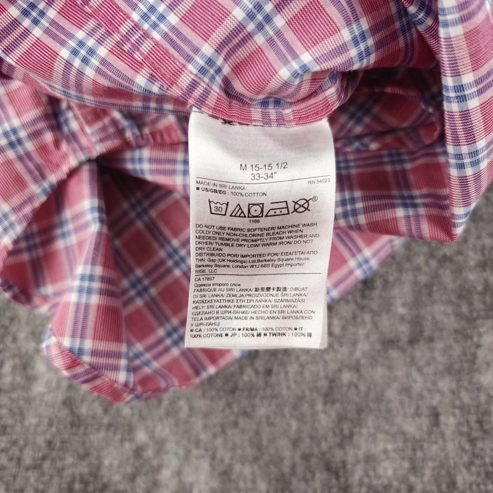 Banana Republic Shirt Mens Medium 15 15.5 33/34 Non Iron Slim Fit Red Blue Check